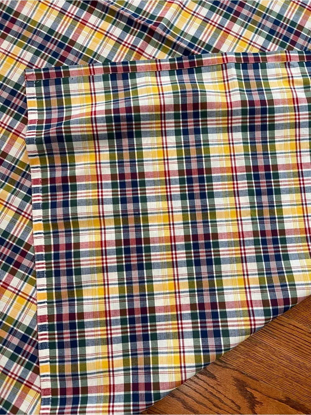 Vintage Madras Plaid large cotton blend tablecloth 93” x 59” EUC Picnic BBQ
